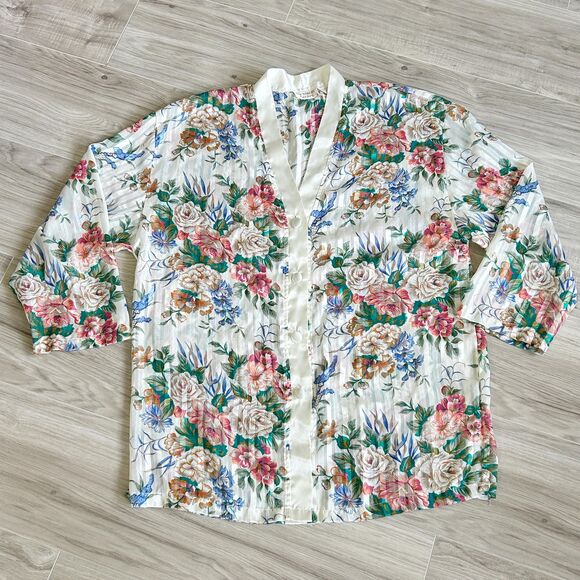 90s Y2K Victorias Secret Gold Label Semi Sheer Floral Pajama Top M - Picture 3 of 7